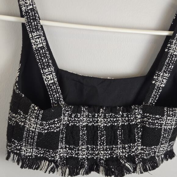 House of Harlow 1960s Plaid Tweed Crop Top Frayed Hem MEDIUM LAGENLOOK Nordic - Picture 6 of 8